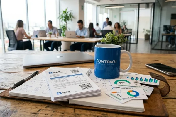 Conciliación automática de CFDI. Ilustración conceptual de la centralización y validación de comprobantes fiscales digitales para evitar errores contables.