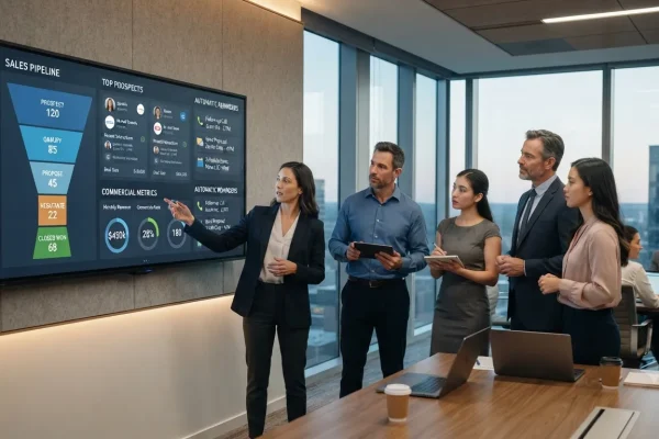 CRM para mejorar el seguimiento de prospectos Equipo de ventas utilizando un CRM para organizar prospectos, automatizar seguimientos y aumentar las oportunidades de venta