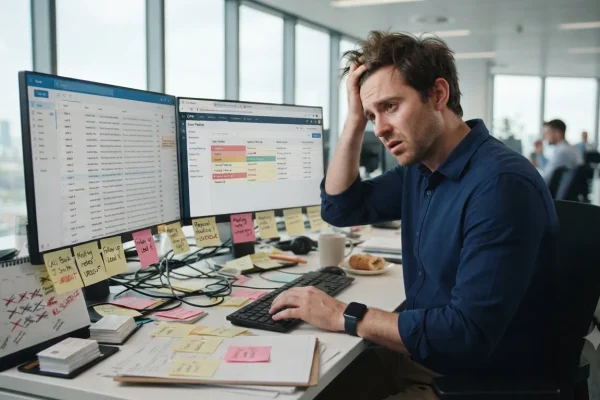 Principales errores en el seguimiento de clientes potenciales Asesor comercial cometiendo errores durante el seguimiento de clientes potenciales al no organizar sus actividades de ventas.