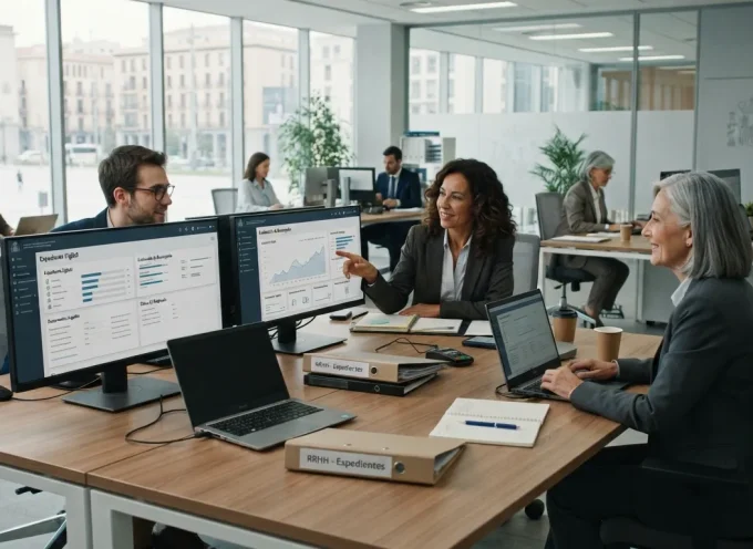 Personal de Recursos Humanos administrando expedientes laborales.