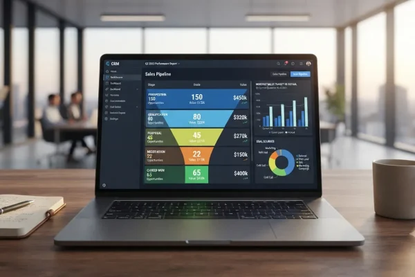 Representación visual del pipeline de ventas en un CRM.