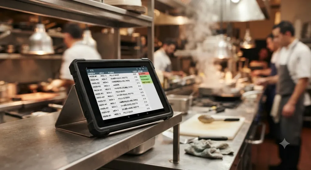 Pantalla de punto de venta para restaurantes mostrando comanda enviada a cocina.